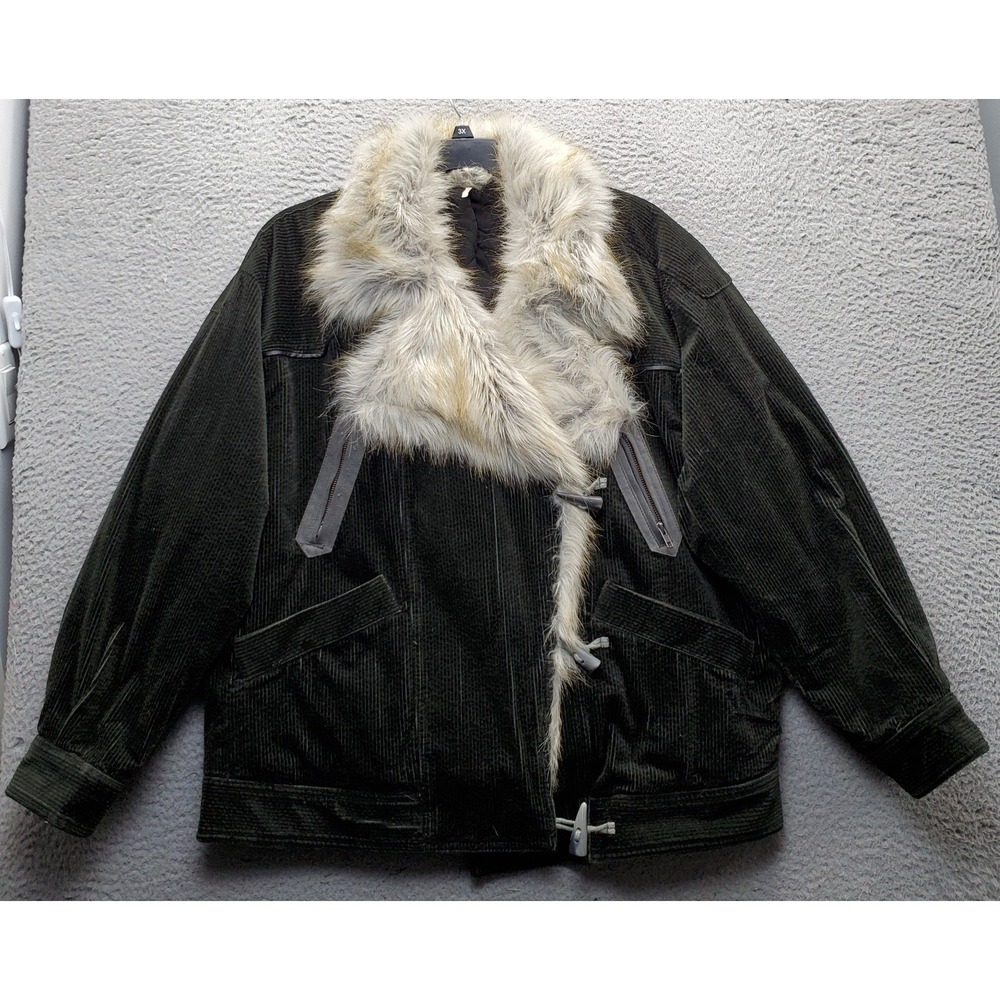 Free People Windy City Corduroy Jacket Womens L Faux Fur Trim Toggle Front EUC